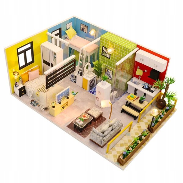 Habarri 11 cm DIY-Puppenhaus mit LED-Beleuchtung – Miniatur-Holzset