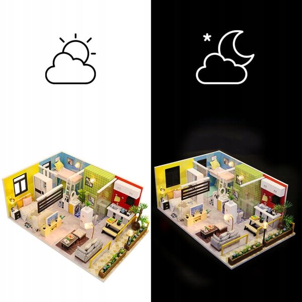 Habarri 11 cm DIY-Puppenhaus mit LED-Beleuchtung – Miniatur-Holzset