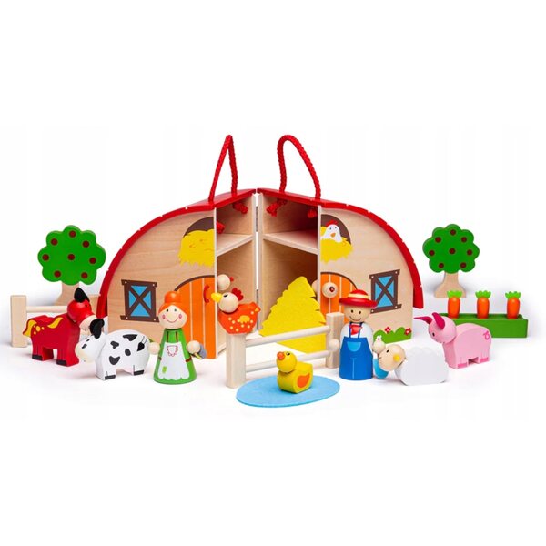 Bigjigs Toys Mini-Holzfarm mit Tieren und Zubehör für Kinder ab 3 Jahren