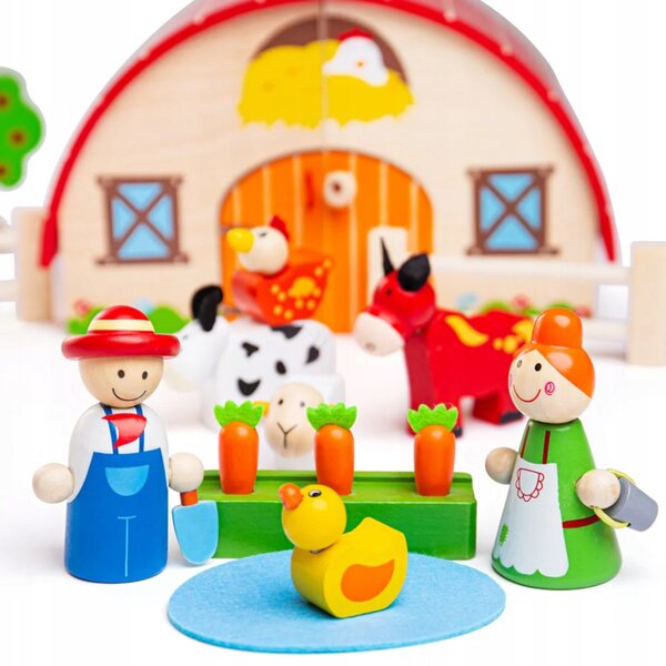 Bigjigs Toys Mini-Holzfarm mit Tieren und Zubehör für Kinder ab 3 Jahren