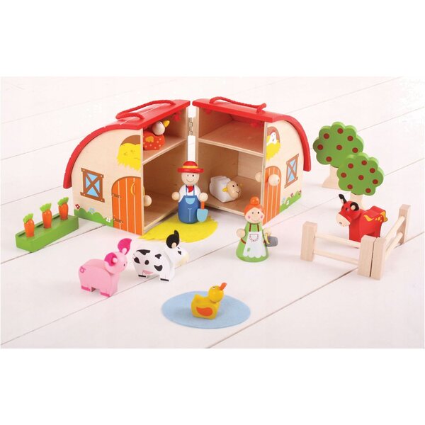 Bigjigs Toys Mini-Holzfarm mit Tieren und Zubehör für Kinder ab 3 Jahren