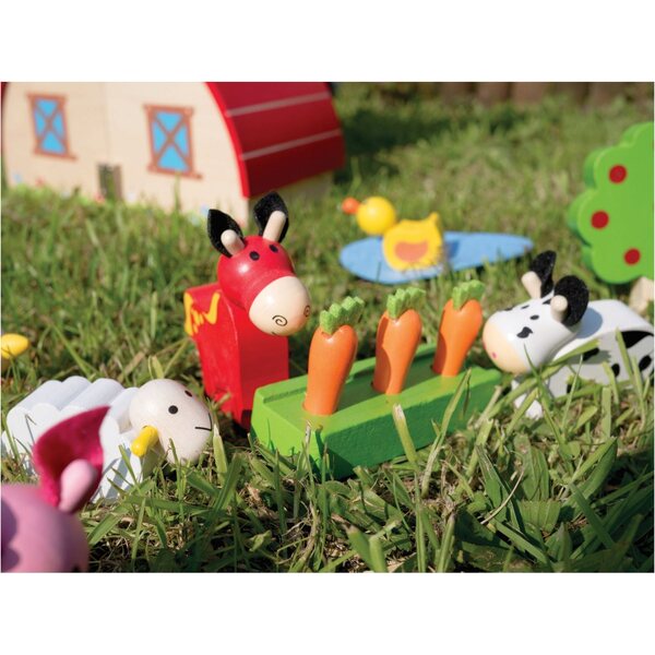 Bigjigs Toys Mini-Holzfarm mit Tieren und Zubehör für Kinder ab 3 Jahren