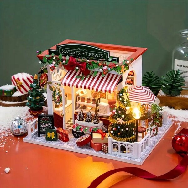 Maison de Noël parfumée miniature Décoration de Noël en bois et tissu