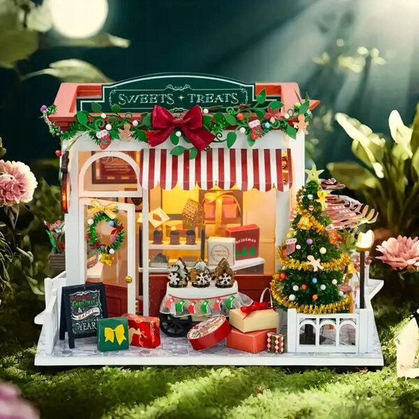 Maison de Noël parfumée miniature Décoration de Noël en bois et tissu