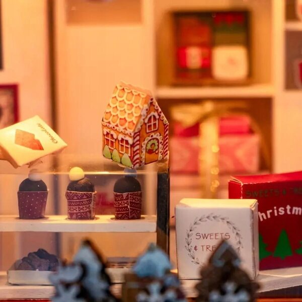 Maison de Noël parfumée miniature Décoration de Noël en bois et tissu