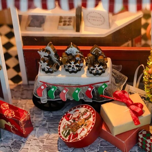 Maison de Noël parfumée miniature Décoration de Noël en bois et tissu