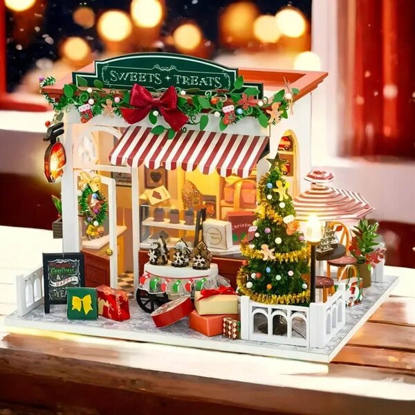 Maison de Noël parfumée miniature Décoration de Noël en bois et tissu