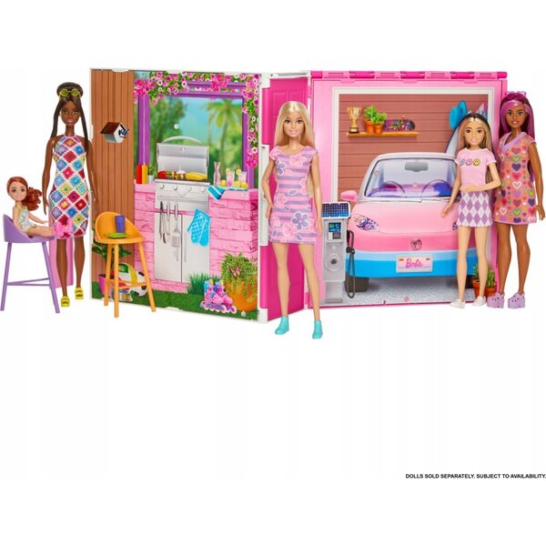 Zusammenklappbares Barbie-Puppenhaus mit Puppe und Zubehör, Set für Kinder ab 3 Jahren