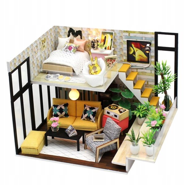 Dollhouse fai-da-te Habarri 15 cm con luci LED - Miniatura in legno per bambini 7+