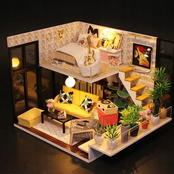 Dollhouse fai-da-te Habarri 15 cm con luci LED - Miniatura in legno per bambini 7+