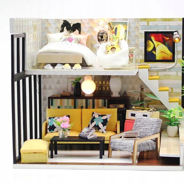 Dollhouse fai-da-te Habarri 15 cm con luci LED - Miniatura in legno per bambini 7+