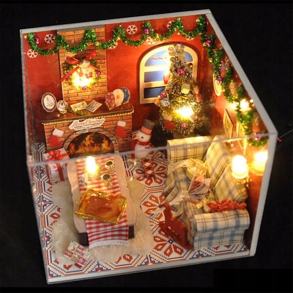 Maison de Noël miniature avec lumières LED et décorations - DIY en bois Habarri