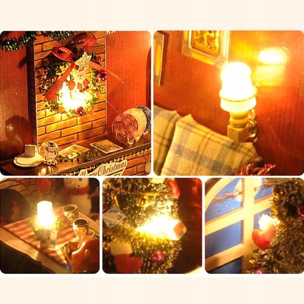 Maison de Noël miniature avec lumières LED et décorations - DIY en bois Habarri
