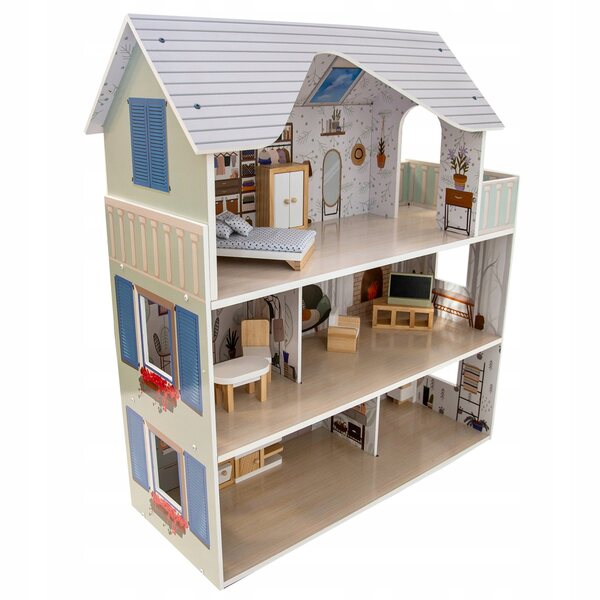 Casa delle bambole in legno Lili da 70 cm con LED e mobili: sicura e creativa