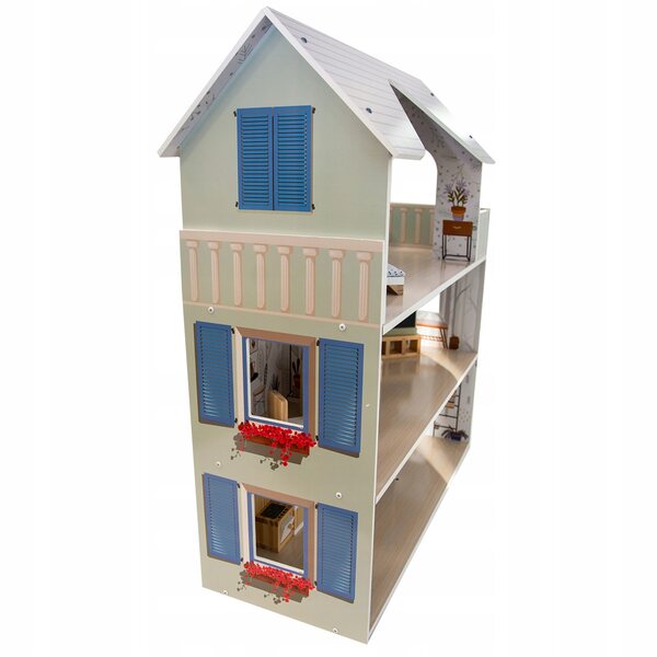 Casa delle bambole in legno Lili da 70 cm con LED e mobili: sicura e creativa