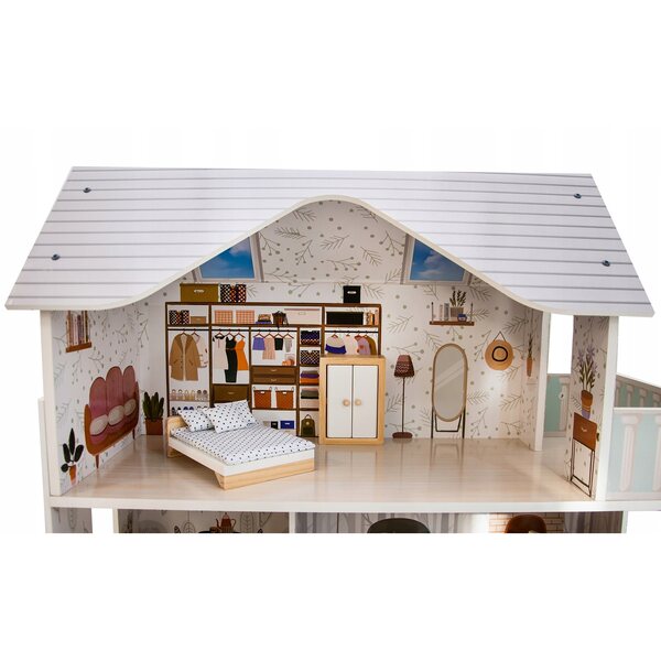 Casa delle bambole in legno Lili da 70 cm con LED e mobili: sicura e creativa