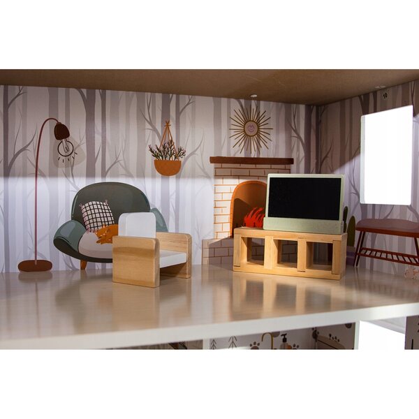Casa delle bambole in legno Lili da 70 cm con LED e mobili: sicura e creativa