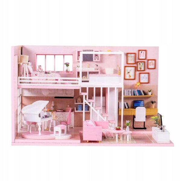 DIY Puppenhaus Habarri 6,5 cm – Duplex-Mini-Wohnung, rosa Zimmer
