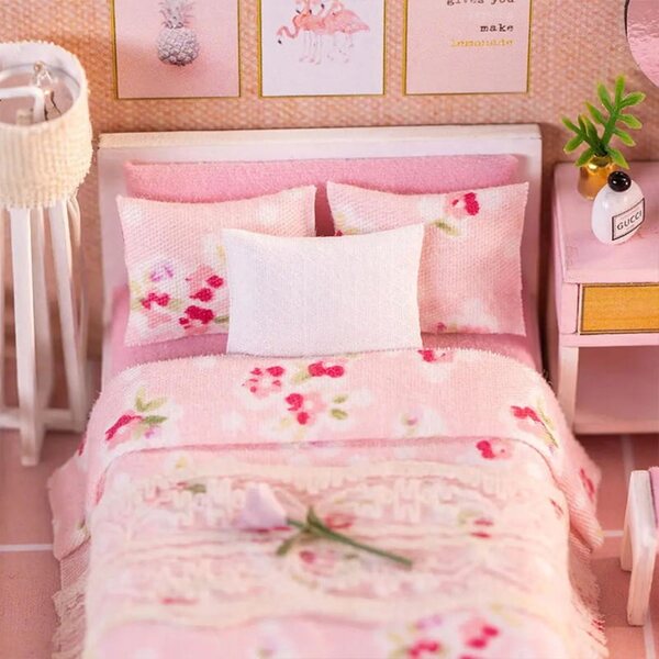 DIY Puppenhaus Habarri 6,5 cm – Duplex-Mini-Wohnung, rosa Zimmer