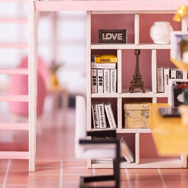 DIY Puppenhaus Habarri 6,5 cm – Duplex-Mini-Wohnung, rosa Zimmer