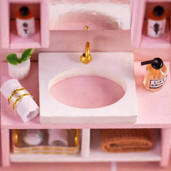 DIY Puppenhaus Habarri 6,5 cm – Duplex-Mini-Wohnung, rosa Zimmer