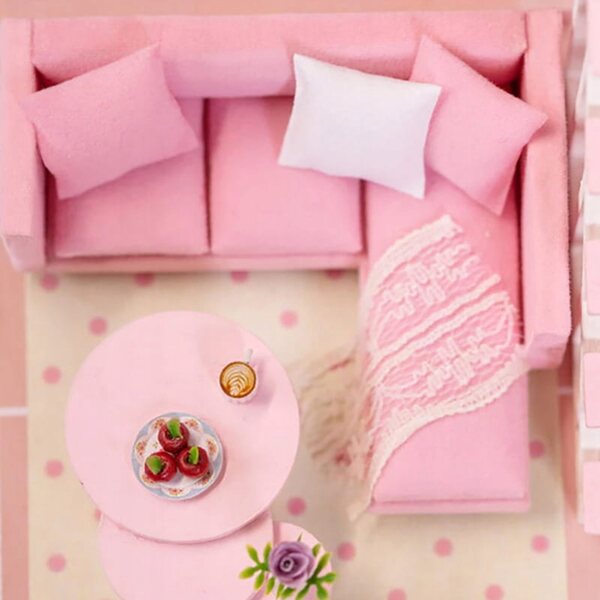 DIY Puppenhaus Habarri 6,5 cm – Duplex-Mini-Wohnung, rosa Zimmer