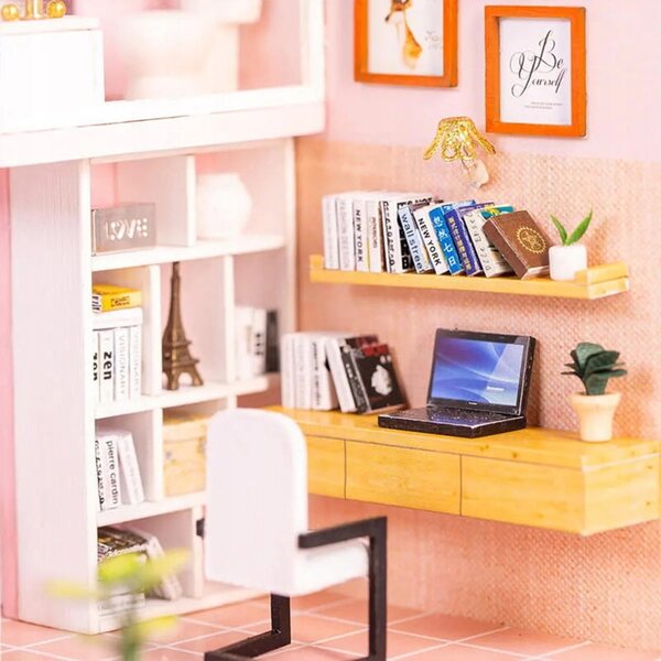 DIY Puppenhaus Habarri 6,5 cm – Duplex-Mini-Wohnung, rosa Zimmer