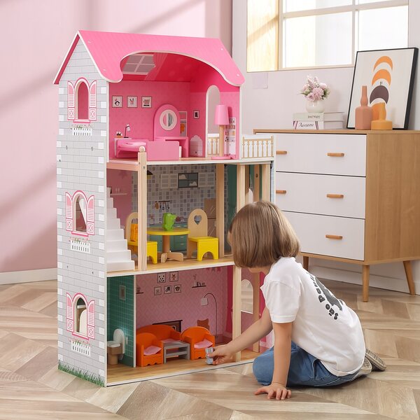 Grande Casa delle Bambole in Legno Viga 44570 con 3 Piani e Mobili Inclusi