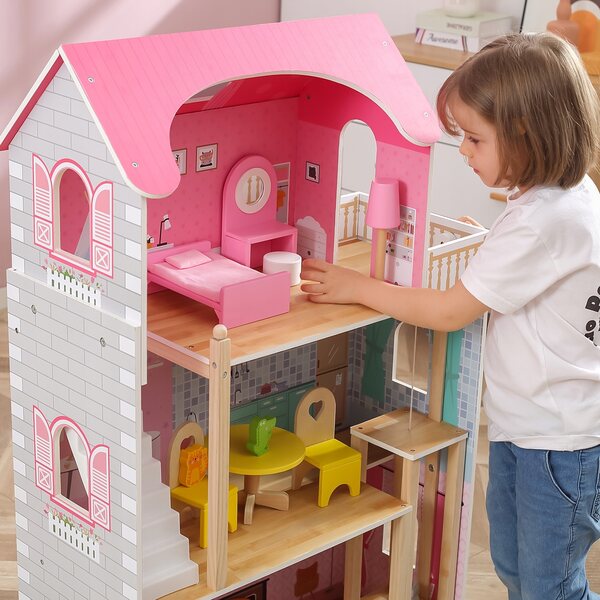 Grande Casa delle Bambole in Legno Viga 44570 con 3 Piani e Mobili Inclusi