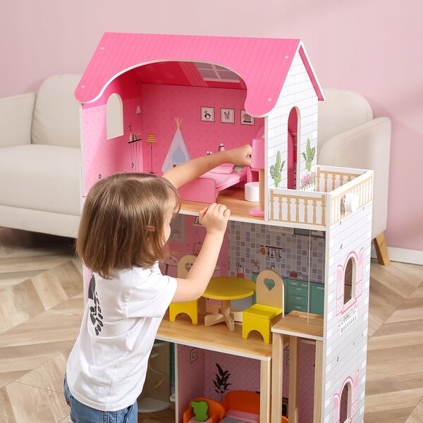 Grande Casa delle Bambole in Legno Viga 44570 con 3 Piani e Mobili Inclusi