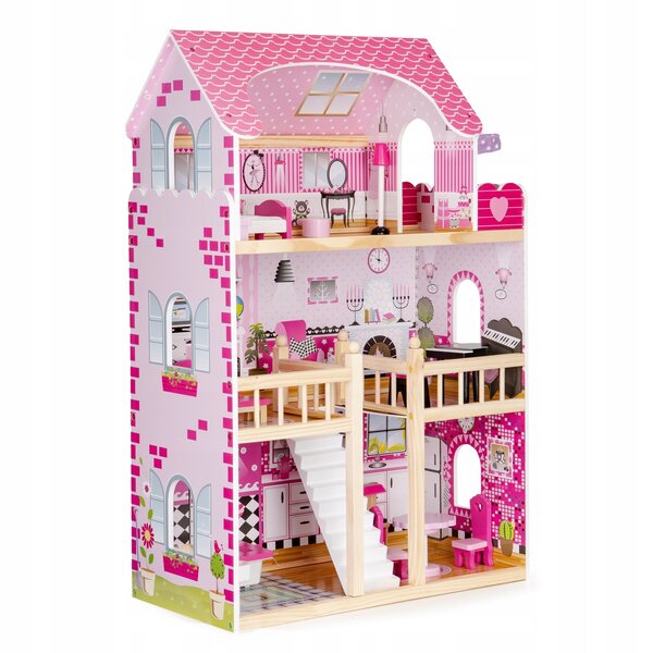 Dollhouse in Legno Ecotoys 90 cm con LED e 17 Mobili per Bambini 3+