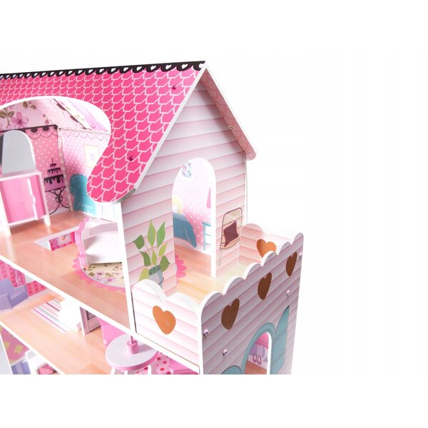 Dollhouse in Legno Ecotoys 90 cm con LED e 17 Mobili per Bambini 3+
