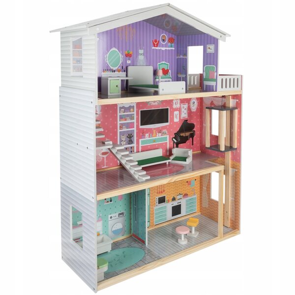 Grande casa delle bambole in legno Kruzzel 114 cm a 3 piani con mobili e accessori