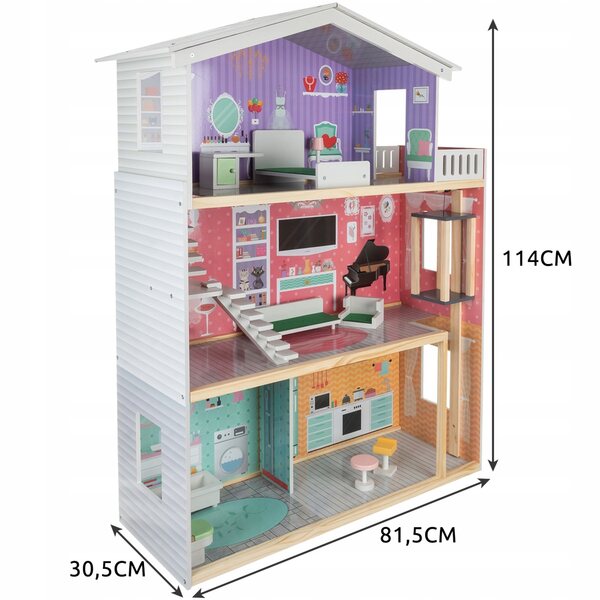 Grande casa delle bambole in legno Kruzzel 114 cm a 3 piani con mobili e accessori