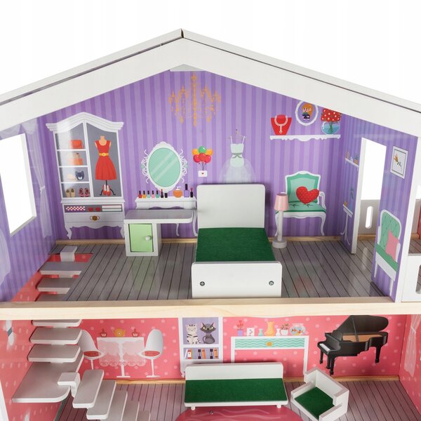 Grande casa delle bambole in legno Kruzzel 114 cm a 3 piani con mobili e accessori