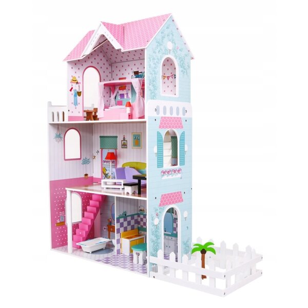 Casa delle bambole in legno Ramiz, grande, con mobili e giardino, 124 cm