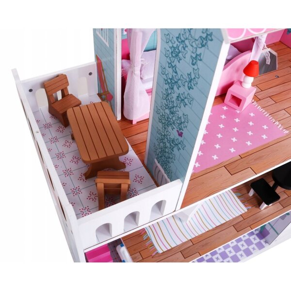 Casa delle bambole in legno Ramiz, grande, con mobili e giardino, 124 cm