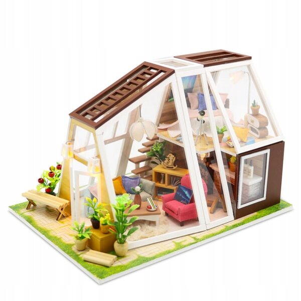 Habarri 15 cm großes Puppenhaus mit LED-Beleuchtung und Holzelementen