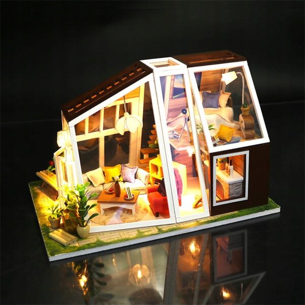 Habarri 15 cm großes Puppenhaus mit LED-Beleuchtung und Holzelementen
