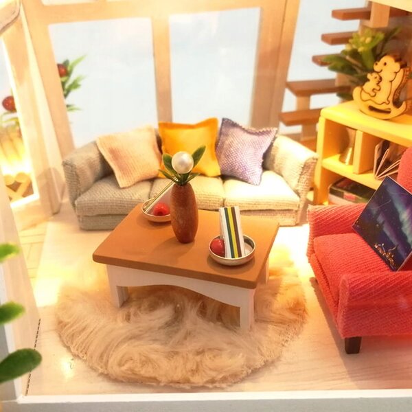 Habarri 15 cm großes Puppenhaus mit LED-Beleuchtung und Holzelementen