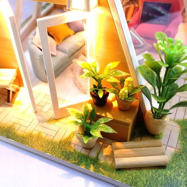 Habarri 15 cm großes Puppenhaus mit LED-Beleuchtung und Holzelementen