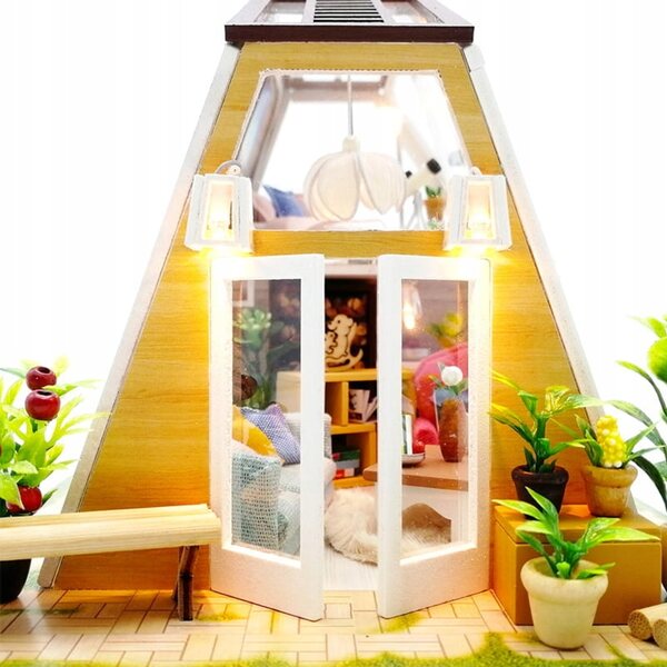 Habarri 15 cm großes Puppenhaus mit LED-Beleuchtung und Holzelementen