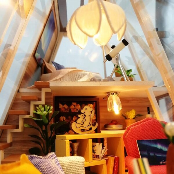 Habarri 15 cm großes Puppenhaus mit LED-Beleuchtung und Holzelementen
