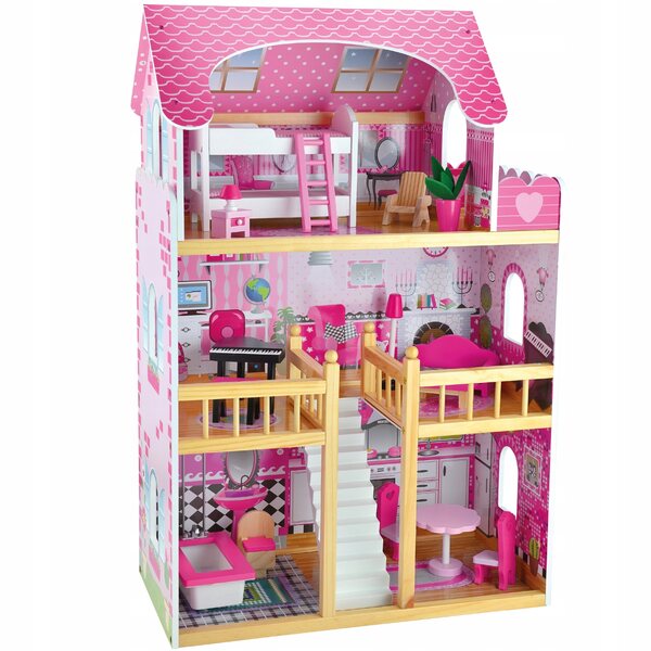 Casa per bambole Basia 90 cm in legno con mobili e accessori color rosa