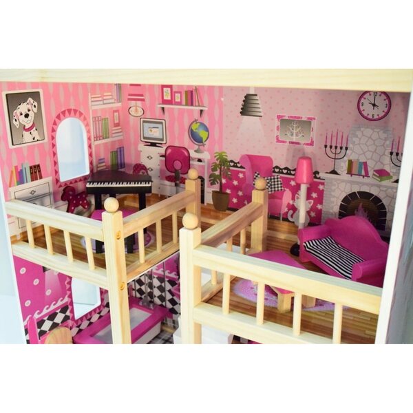 Casa per bambole Basia 90 cm in legno con mobili e accessori color rosa