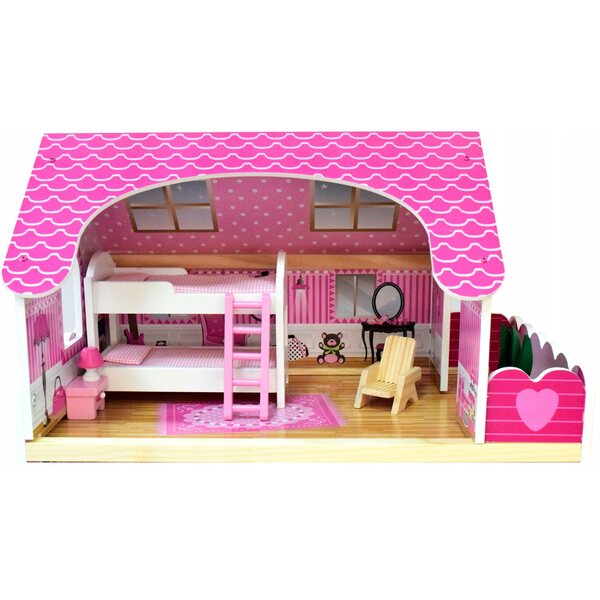 Casa per bambole Basia 90 cm in legno con mobili e accessori color rosa