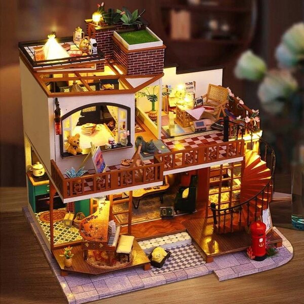 Miniatura Casa Vintage Retro con Pianoforte - Kit Fai da Te per Bambini 7+