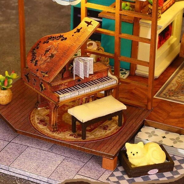 Miniatura Casa Vintage Retro con Pianoforte - Kit Fai da Te per Bambini 7+