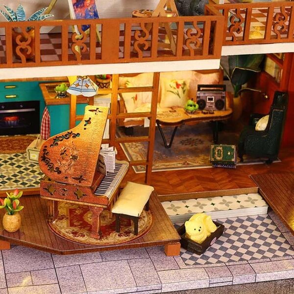 Miniatura Casa Vintage Retro con Pianoforte - Kit Fai da Te per Bambini 7+