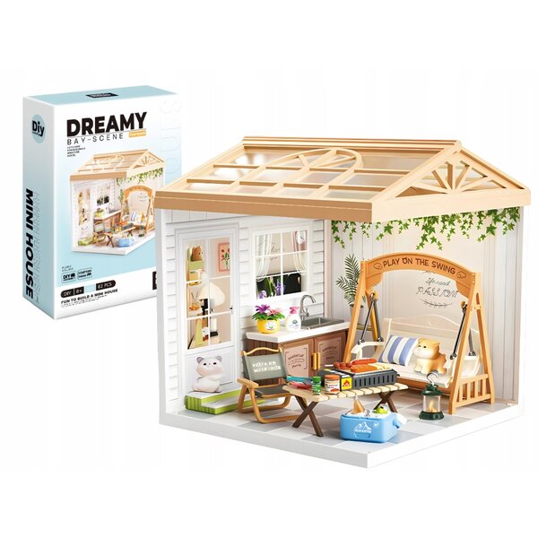 DIY Puppenhaus-Miniatur – Rustikaler Garten mit LED, 82 Teile